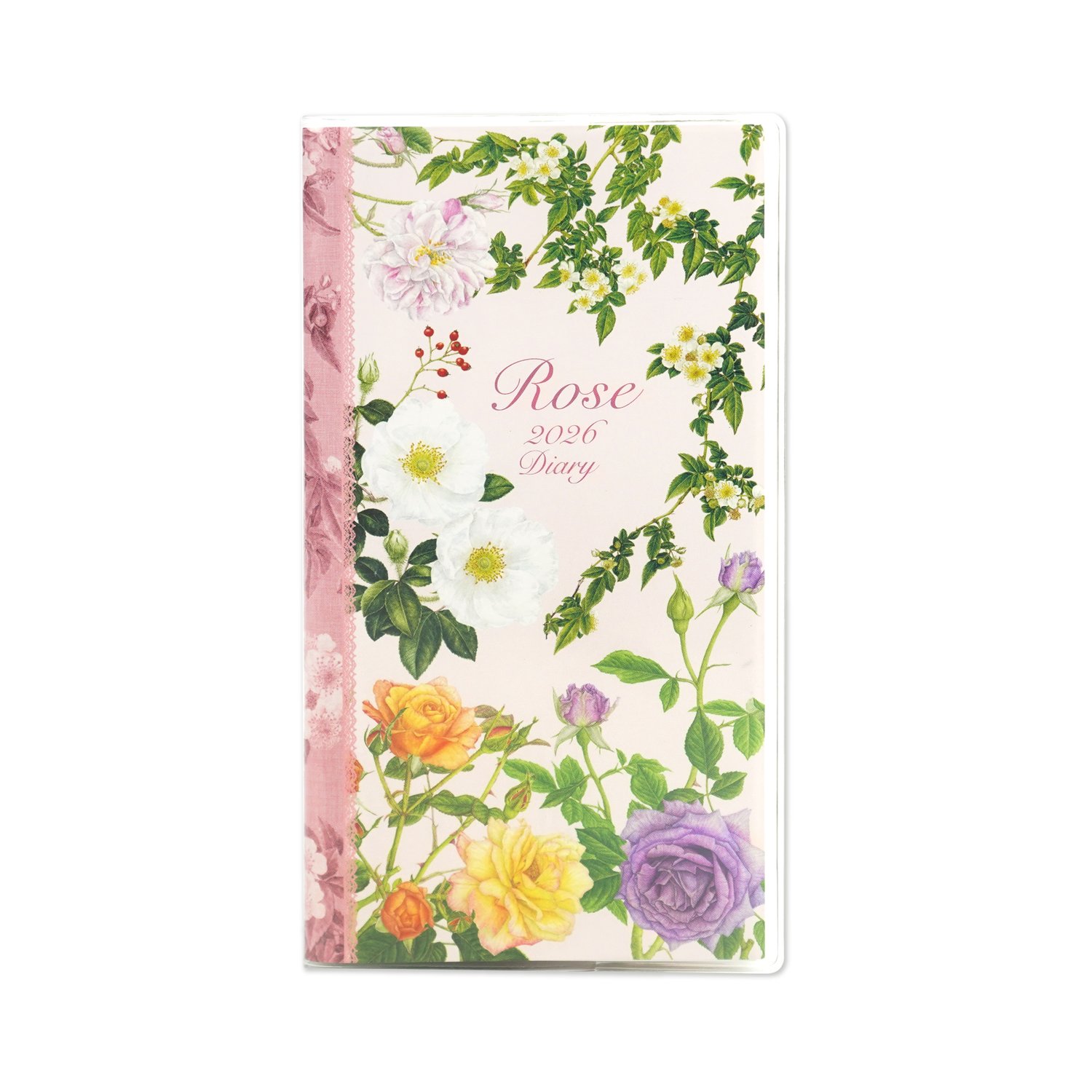 2026ダイアリーSS クラシックローズピンク地|dy-147 2026年 ダイアリー 手帳 スマホサイズ 小さめ ゴムバンド付き 花柄 植物 バラ ローズ 2...