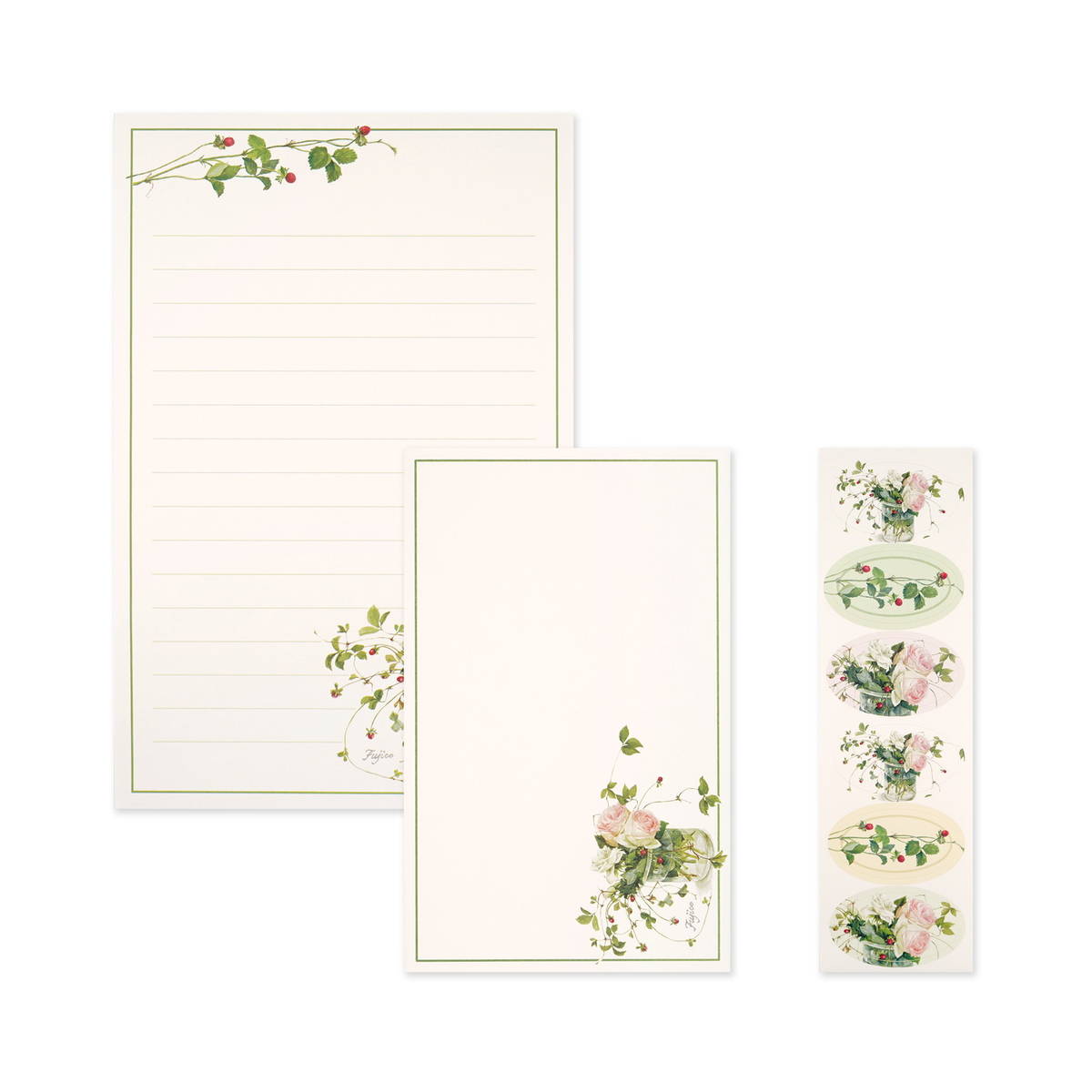 【FSC認証製品・森林認証紙使用】 レターセット シール付 橋本不二子 ヘビイチゴ|lst-243 フロンティア レターパッド お手紙セット 便箋12枚 封筒6...