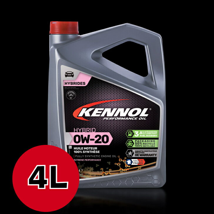 【送料無料】 KENNOIL OIL HYBRID 0W20 4リットル ケノール オイル 高性能 100%化学合成油 エンジンオイル 四輪車用 エコカー 低燃費車 低粘度車専用 高性能 燃費向上 保護性能 お試し価格 特別価格