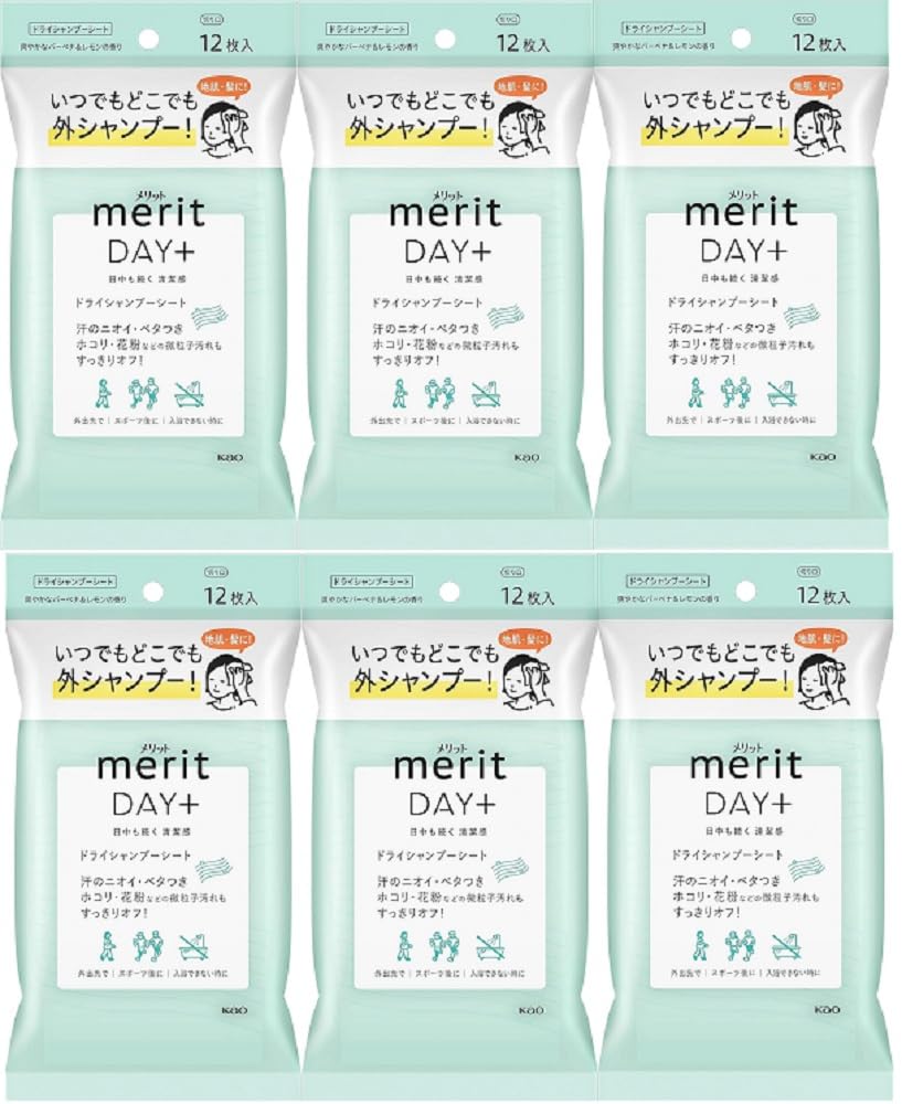 メリットデイプラス ドライシャンプーシート ホワイトグリーン 12枚入り× 6個セット