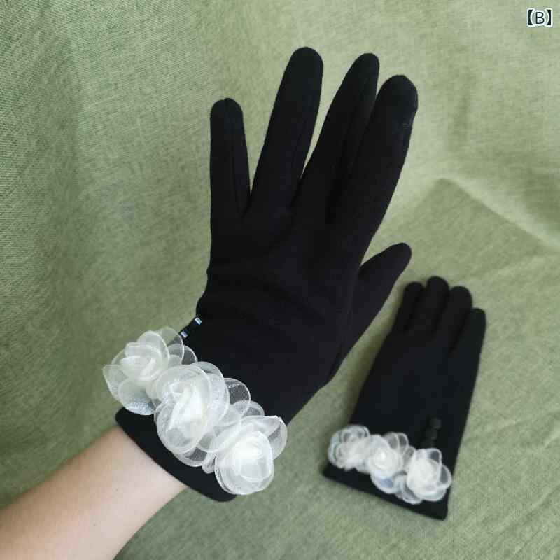 手袋 レディース かわいい フォーマル 花 フレンチ グローブ 秋冬 暖かい 防寒 保温 女性 結婚式 パーティ コスプレ 通勤 五本指