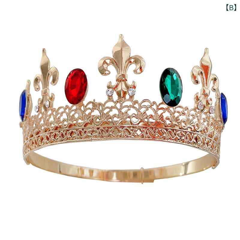 フロントップ楽天市場店のウエディング ティアラ ブライダル 王冠 キラキラ 結婚式 花嫁 ヘアアクセサリー 誕生日 成人 イベント パーティー プリンセス ヘッド ドレス 韓国 ラウンド ゴールド｜アングル3