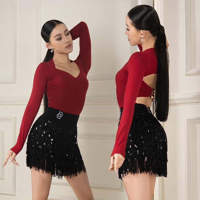 トップス レディース おしゃれ 長袖 ダンス ラテン ダンス 衣装 大人 ステージ 衣装 フィット シンプル 着やせ パーティー イベント 競技