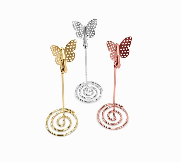 メモ スタンド クリップ ホルダー 卓上 文房具 雑貨 カード 名刺 インテリア おしゃれ 蝶 メタル ワイヤー デスクトップ 装飾 メッセージ フォト 金 銀