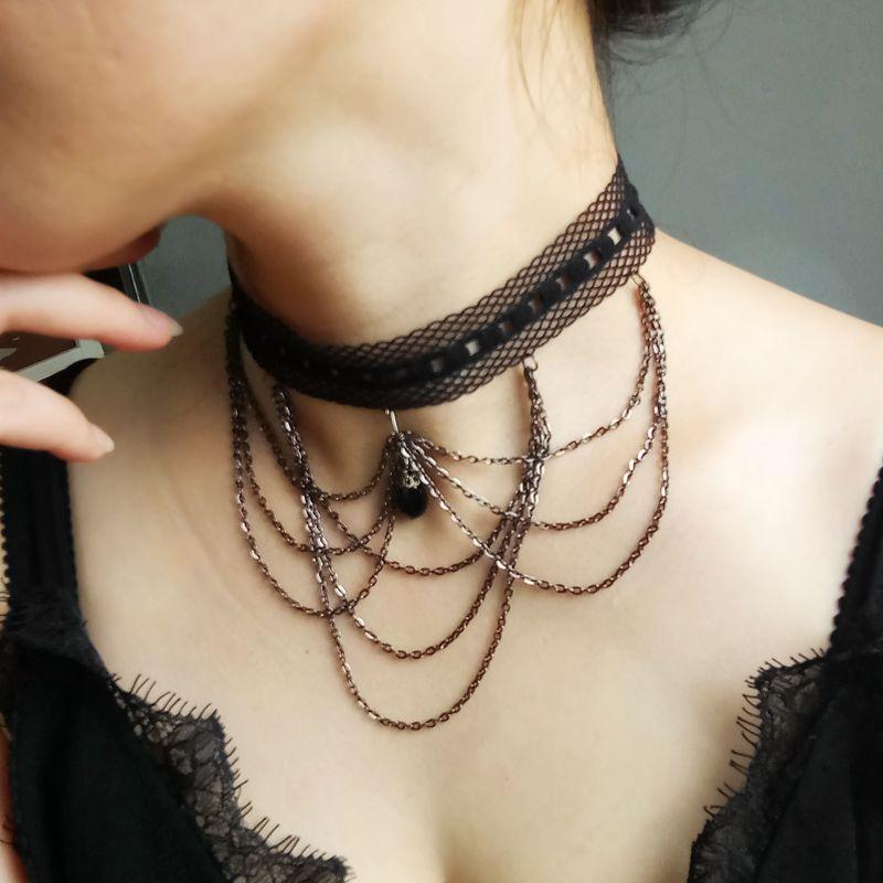 チョーカー ネックレス レディース レース ロリータ 首輪 飾り 透かし ドレープチェーン アジャスター ゴシック ゴスロリ パンク おしゃれ シンプル アクセサリーコスプレ ハロウィン 結婚式 パーティ イベント レトロ ビーズ ブラック