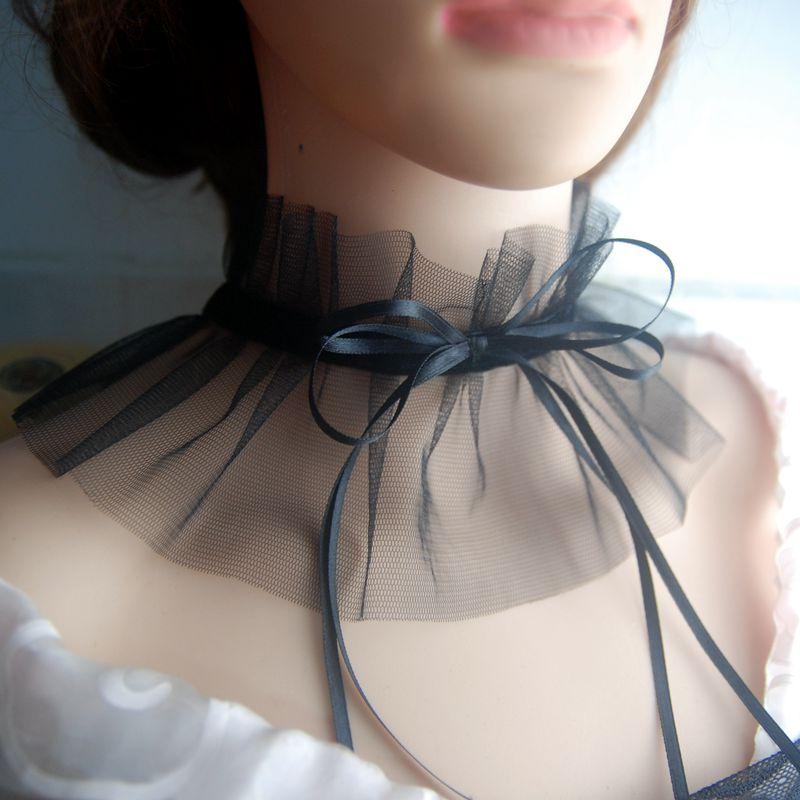 チョーカー ネックレス レディース レース リボン ロリータ 首輪 襟 飾り メッシュ 太め 幅広 チェーン アジャスター ゴシック ゴスロリ パンク おしゃれ セクシー アクセサリーコスプレ ハロウィン 結婚式 パーティ イベント ブラック ホワイト