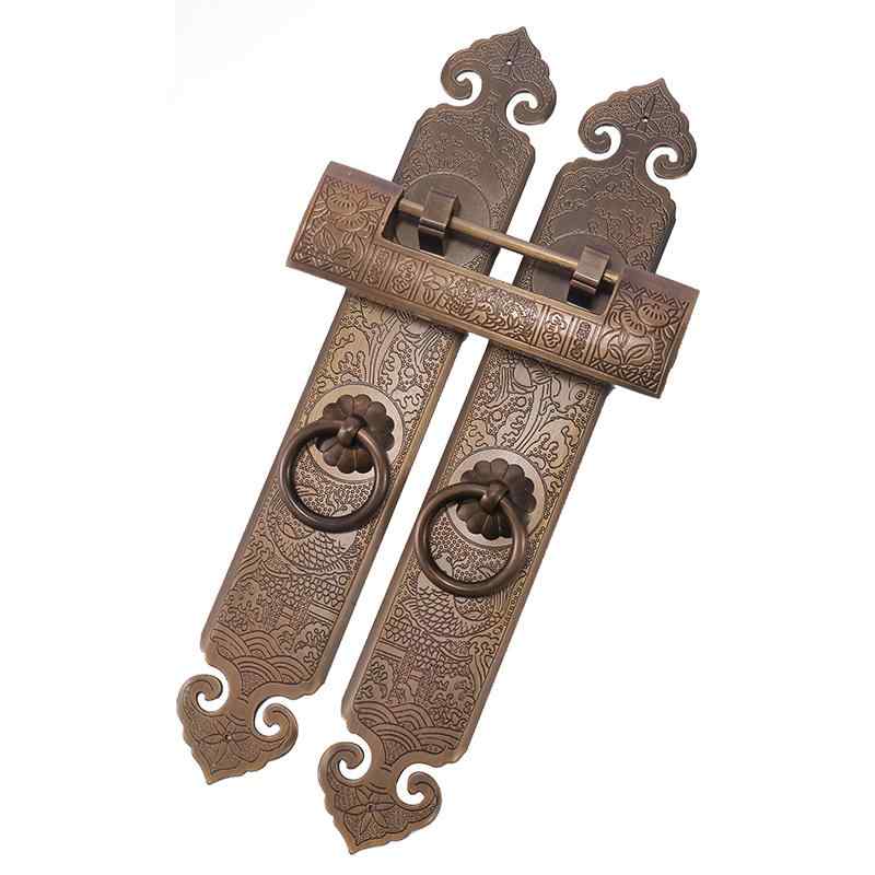ドアノッカー アンティーク 調 ロック 鍵付き レトロ 中国風 銅 ストレート ハンドル キャビネット 南..