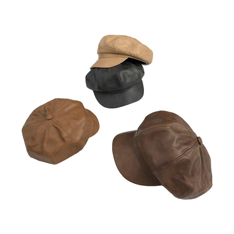 帽子 ベビー キッズ 男の子 女の子 ブリティッシュスタイル マット マイクロファイバー レザー 韓国 秋冬 キャスケット 八角帽 ベレー帽 おしゃれ カジュアル アプリコット カーキ ブラック 画家風