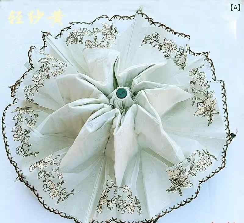 日傘 晴雨兼用 折りたたみ サンシェード 日焼け防止 UVカット レディース ビニール 刺繍 二層レース 軽量 携帯 エレガント 母の日 プレゼント 白 緑 青