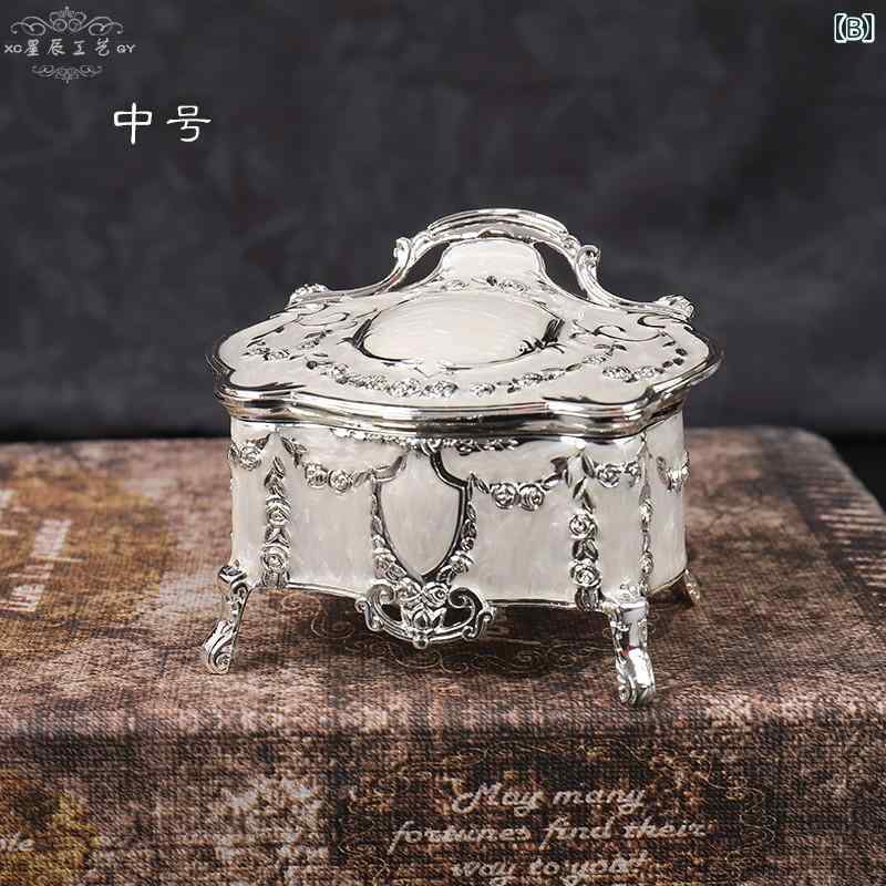 ジュエリーボックス アンティーク かわいい 韓国 プリンセス おしゃれ ヨーロピアン レトロ アクセサリー 収納 イヤリング 装飾 誕生日 ギフト シルバー ホワイト