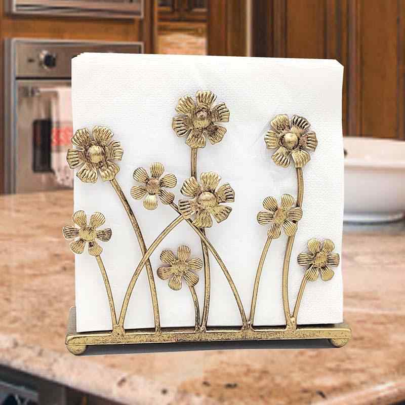 紙ナプキン スタンド キッチン ホテル メニュー立て ホーム 鉄製 花 モチーフ レトロ テーブル 装飾 ペーパータオル ホルダー 卓上 飲食店 レストラン カフェ 銅