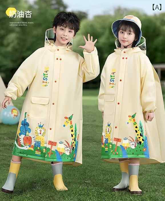 カッパ 雨具 子供 キッズ 男の子 女の子 大きいサイズ 防水 フード ポケット ボタン リュック対応 EVA ..