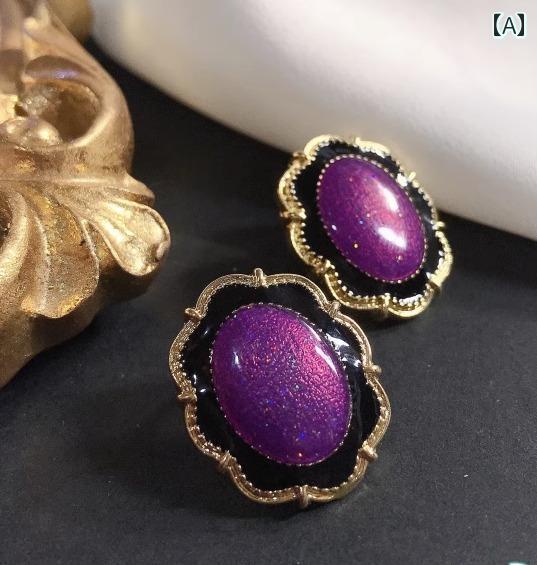 ピアス 大きめ 大人 かわいい アクセサリー レトロ レディース おしゃれ シルバー925ニードル シンプル 紫 ワインレッド エレガント