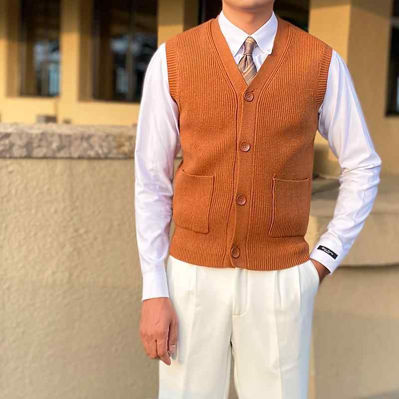 ニットベスト メンズ セーター 秋 冬 厚手 カーディガン ノースリーブ カジュアル ビジネス レトロ ト..