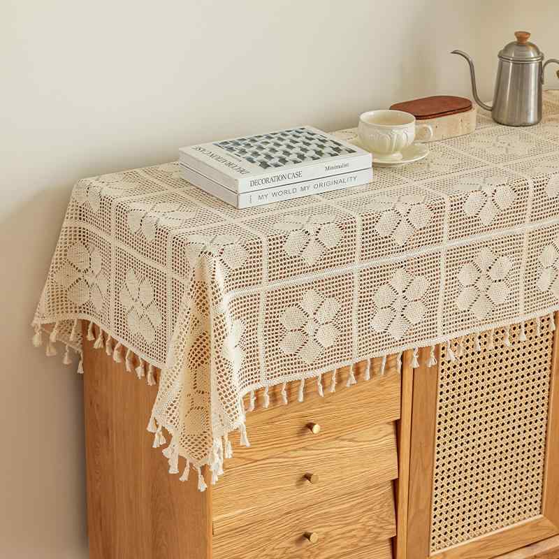 テーブルクロス おしゃれ フラッグ 編み アメリカン カントリー ダイニング キャビネット 靴箱 レイアウト デコレーション 柔らかい 布 タッセル 花柄