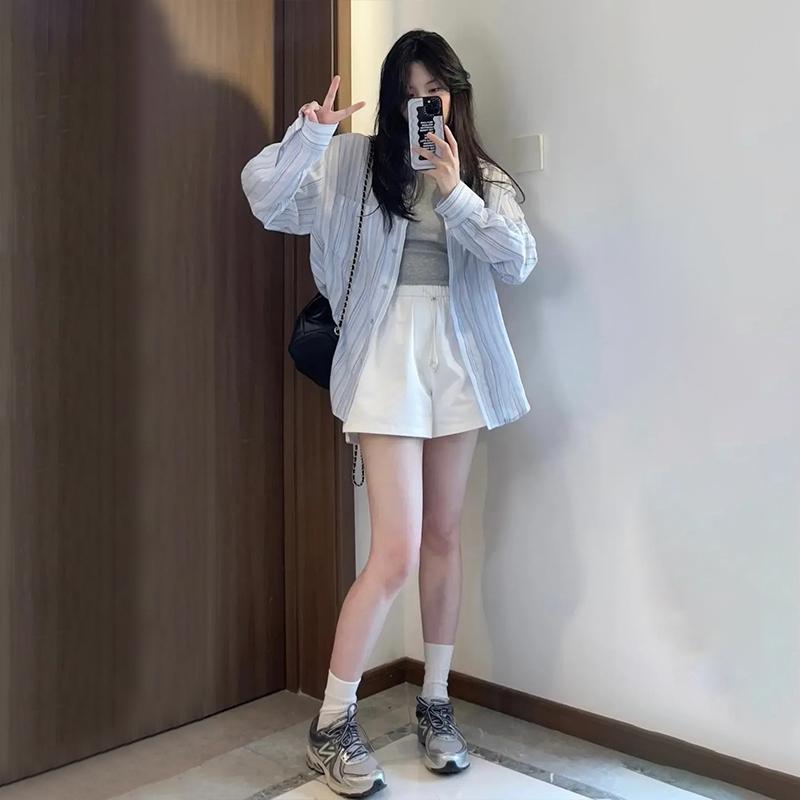 レディース シャツ 長袖 襟 シングルブレスト ボタン 日焼け防止 夏 大きいサイズ ゆったり ストライプ 青 カジュアル シンプル
