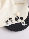 ピアス レディース 可愛い おもしろ ハロウィン ゴースト お化け リボン ハート モノクロ ポップ 個性的 両耳用 スタッドピアス 大ぶり