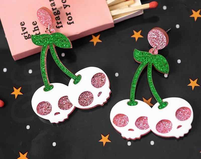 ピアス レディース 可愛い おもしろ ピンク スカル チェリー ハロウィン 個性的 ドクロ サクランボ スタッドピアス イヤークリップ