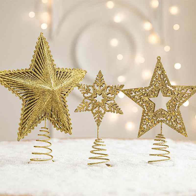 クリスマスツリー 星 トップ おしゃれ オーナメント 装飾 光沢 ゴールド キラキラ 存在感 模様 目立つ 八角 デコレーション アメリカン