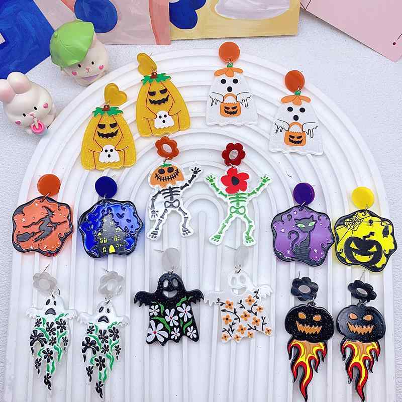 ピアス レディース 可愛い アクリル ハロウィン おもしろ ポップ ゴースト カボチャ おばけ 骸骨 揺れる ぶら下がり 両耳用 大ぶり