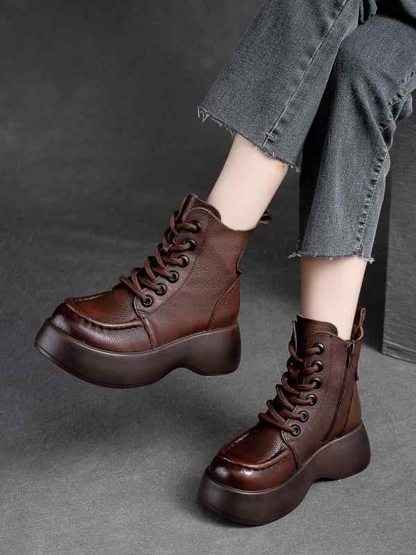 ショートブーツ レディース 厚底 ソール かっこいい 女性 秋冬 プラットフォーム ハイヒール 厚い 快適 レトロ ブラック ブラウン