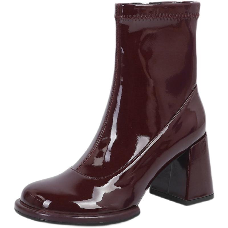 ショートブーツ レディース 厚底 太ヒール 歩きやすい おしゃれ 秋冬 防水 ラウンドトゥ 黒 白 赤 裏地 暖かい サイドジッパー つま先 丸い シンプル