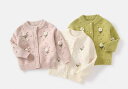 子ども カーディガン 女の子 ニット セーター ジャケット ベビートップス 秋 おしゃれ 花 ラウンドネック リブ編み ゆったり 通気性 快適 柔らかい ピンク ベージュ 緑