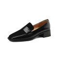 ローファー レディース フレンチスタイル 春 秋 スクエアトゥ スリッポン レザー 靴 シューズ かっこいい ミドルヒール 黒 茶 牛革