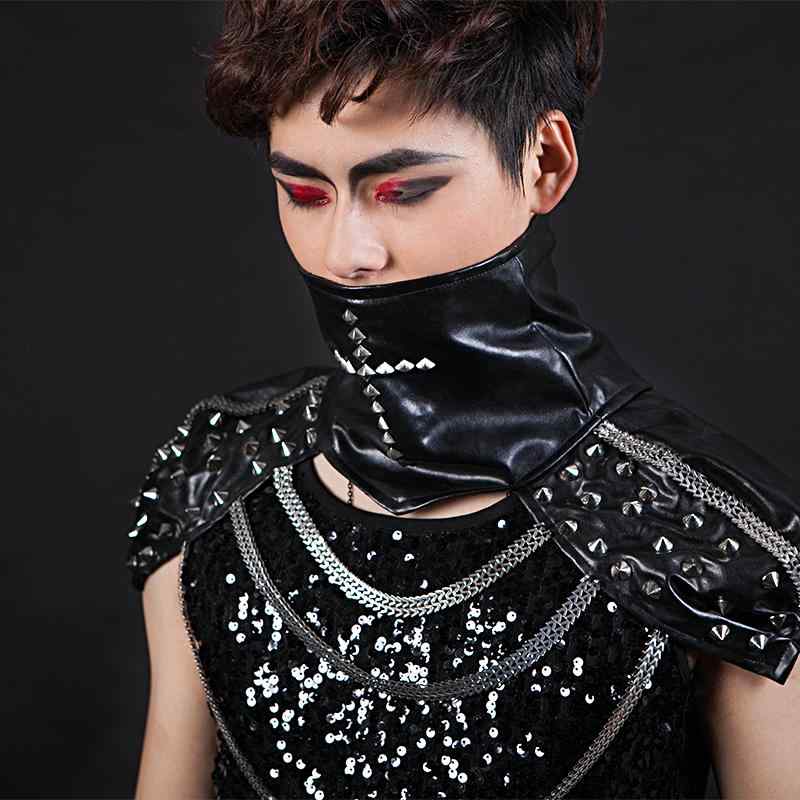 楽天フロントップ楽天市場店ステージ 衣装 バンド メンズ 男性 歌手 ダンス パフォーマンス 舞台 レザー アクセサリー 装飾 チェーン 取り外し 可能 ロック パンク 派手 大きいサイズ 黒 銀