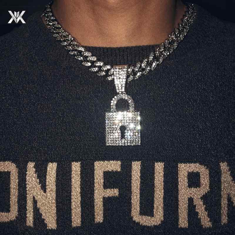 太い チェーン ネックレス 極太 マイアミ キューバン ヒップホップ ラップ アメリカン ストリート ICED OUT アイスアウト フル ストーン 南京錠 ペ...