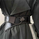 ベルト レディース おしゃれ ワイド 太 幅広 女性 装飾 ファッション アクセサリー アウター コート シャツ ジャケット スカート ワンピース ウエストマーク シンプル 黒 赤(4)