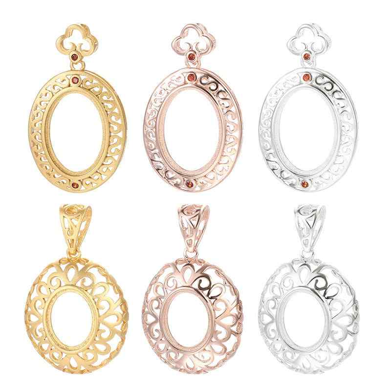 空枠 ペンダント トップ S925 スターリングシルバー 空ホルダー レトロ クラフト ファッション 女性 diy ハンドメイド プラチナカラー ゴールド ローズゴールド