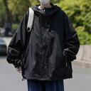 ウィンドブレーカー メンズ 日焼け防止 ジャケット 夏 薄手 アメリカン 速乾 スポーツ 大きいサイズ ゆったり ルーズ フード 黒 グレー 緑(4)