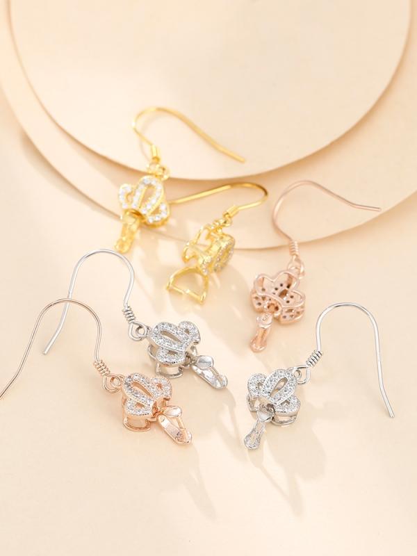 Other - 空枠 ピアス スターリングシルバー 銀 DIY 安全 バックル ホルダー 台座 女性 S925 象嵌 アンバー クリスタル 18K メッキ 4.5mm フック 耳 パーツ クラウン 揺れる アクセサリー ローズ ゴールド