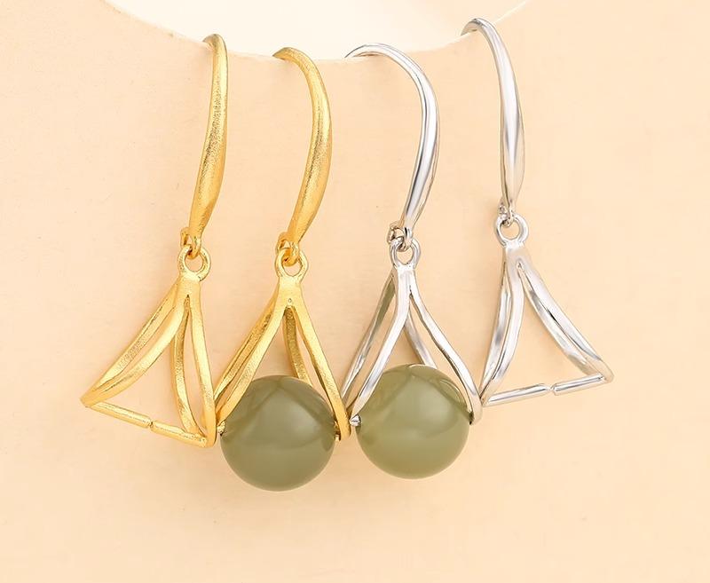 空枠 ピアス S925 スターリングシルバー パール ホルダー 台座 女性 韓国 シンプル イヤー 耳 フック ジャスパー ラウンド ビーズ 6～10mm 18K メッキ ゴールド プラチナ