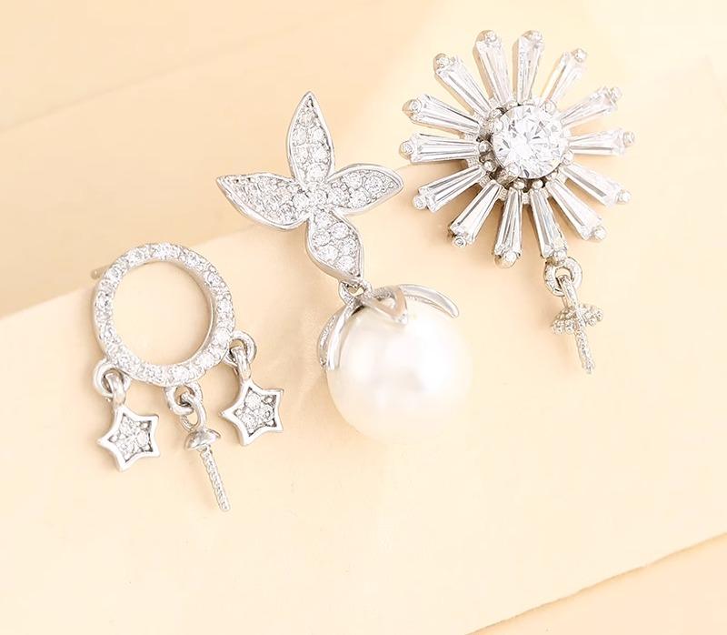 樂天商城 - 空枠 ピアス S925 スターリングシルバー スノーフレーク 星 スター DIY パーツ ホルダー 台座 アクセサリー ラウンド ビーズ 5～12mm 18K メッキ カラー