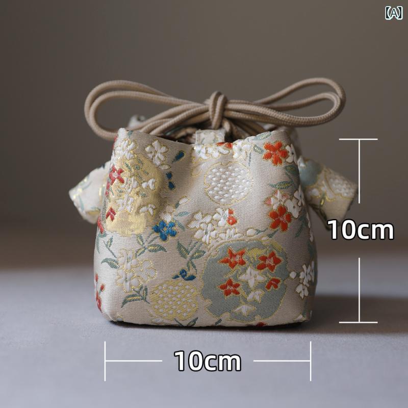 茶道具 収納袋 バッグ 巾着 ポーチ 御物袋 布 刺繍 厚手 仕切り ティーカップ 湯呑 コップ 茶碗 急須 容器 保護 持ち運び ポータブル 雑貨 アクセサリー おしゃれ レトロ 中国 台湾 功夫 ギフト 花 ザクロ トンボ レッド ブラック ブルー