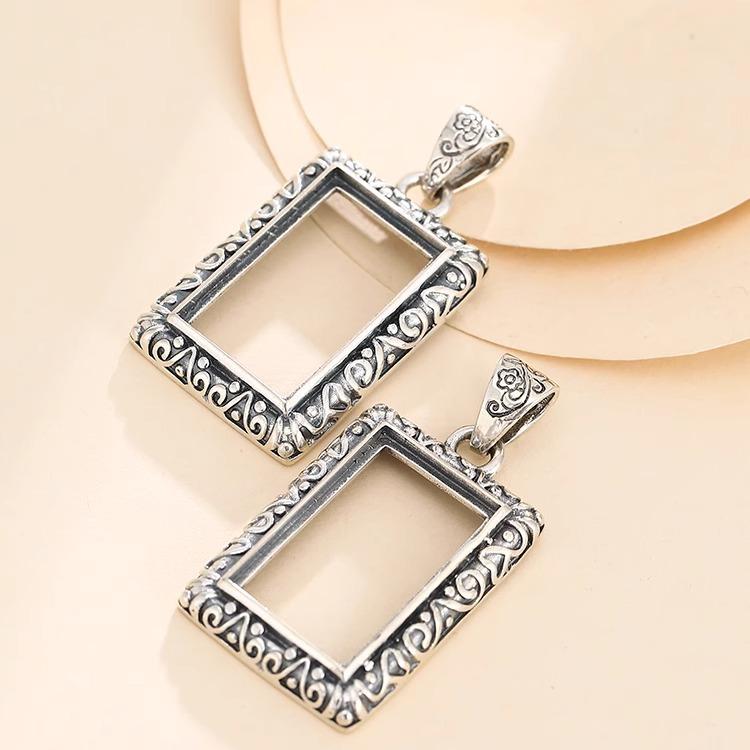 空枠 ペンダント アクセサリー ネックレス パーツ チャーム ハンドメイド DIY S925 メンズ レディース おしゃれ レトロ スクエア 花 シルバー