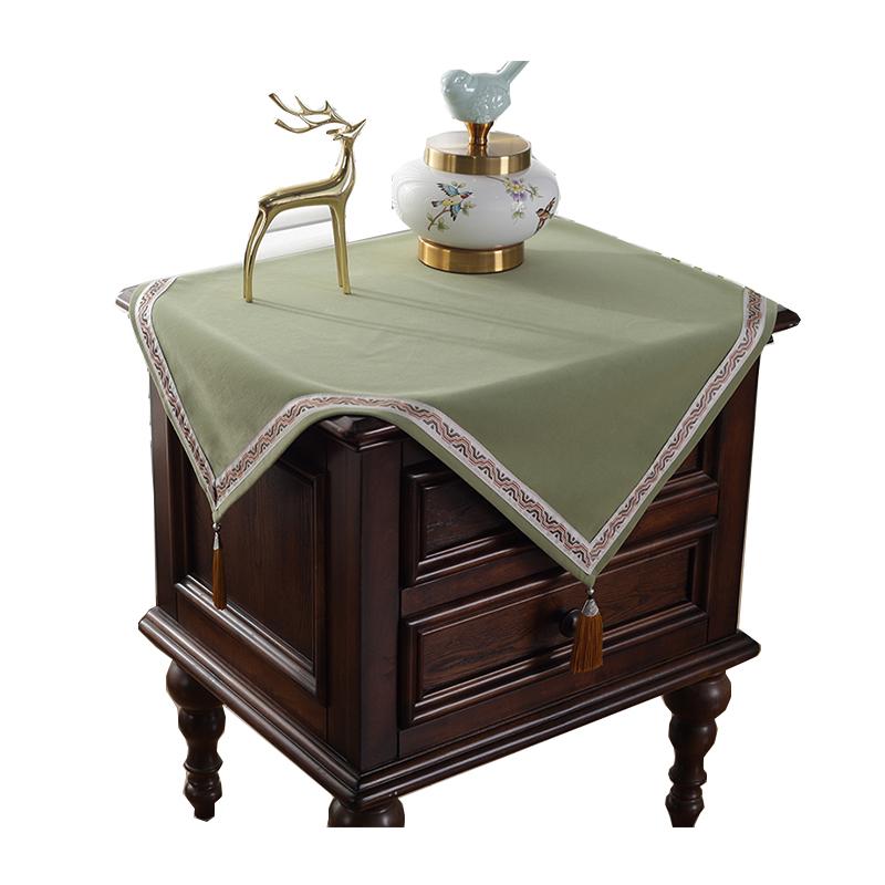 サイド テーブルクロス おしゃれ キャビネット 中国風 ベッド カバー 布 家庭用 正方形 寝室 リビング インテリア プリンタ ブルー ベージュ イエロー タッセル