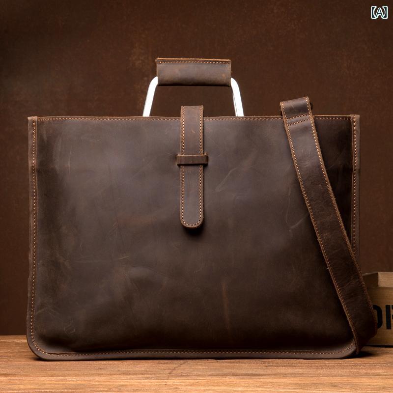 ブリーフケース レザー メンズ おしゃれ レトロ ビジネス ハンドバッグ 大容量 牛革 2way 斜め掛け 大人 ショルダー ブラウン