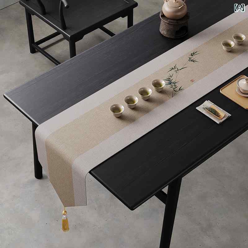 テーブルランナー アジアン 茶道 チャイナ風 禅 旗 生地 防水 ティー マット 軽量 ロング 柔らかい タッセル イチョウ 花柄 おしゃれ 青 黄色 赤