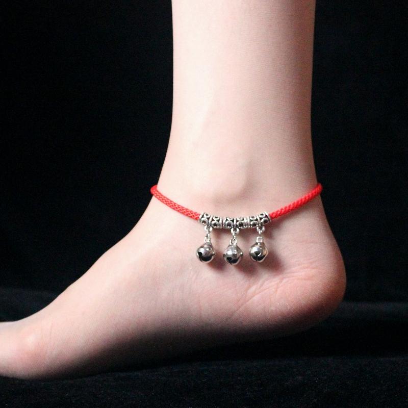 アンクレット エスニック 赤 ロープ ベル レトロ チベット シルバー 韓国 おしゃれ アクセサリー レディース チェーン シンプル 普段使い
