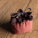 茶道具 仕覆 御物袋 旅行 ティーセット 収納袋 ポータブル 布 綿 リネン 巾着 厚手 カップ 中国茶 おしゃれ シンプル バイカラー ベージュ 赤 青 花
