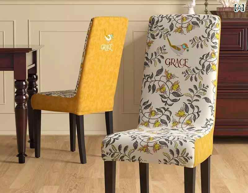 チェアカバー おしゃれ 椅子 ダイニング ホーム 伸縮性 耐久性 色褪せしない生地 通気性 ストレッチ 背もたれ 洗える 柄 柔らかい オールシーズン 黄 グレー [2]