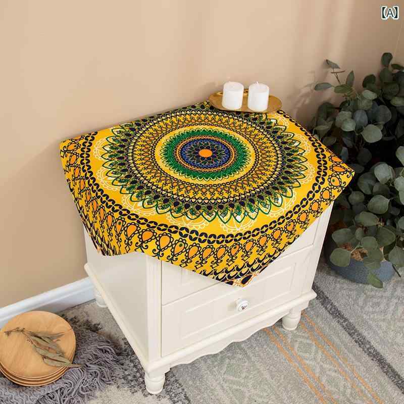 テーブルクロス おしゃれ キャビネット ボヘミアン 寝室 リビング インテリア ベッド サイド カバー 布 防水 日焼け防止 ほこりよけ 保護 エスニック ゴールド オレンジ イエロー