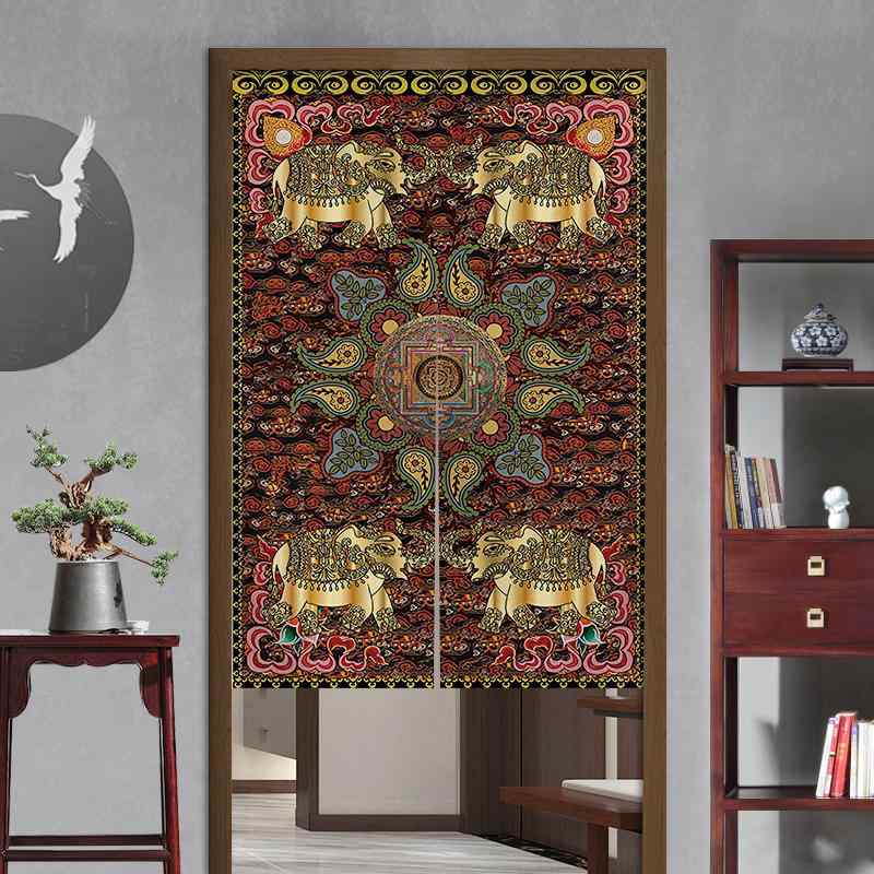 のれん アジアン 暖簾 目隠し 間仕切り エスニック インテリア 玄関 廊下 カーテン レトロ 象 装飾 面ファスナー 厚手 洗える 耐久性 遮光