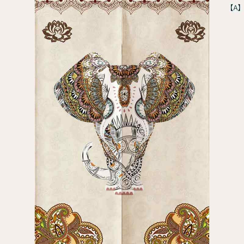 のれん アジアン 暖簾 目隠し 間仕切り エスニック インテリア 玄関 廊下 カーテン 東南 アジア 象 面ファスナー 穴あけ不要 取り付け簡単 厚手 洗える 耐久性 色褪せ防止