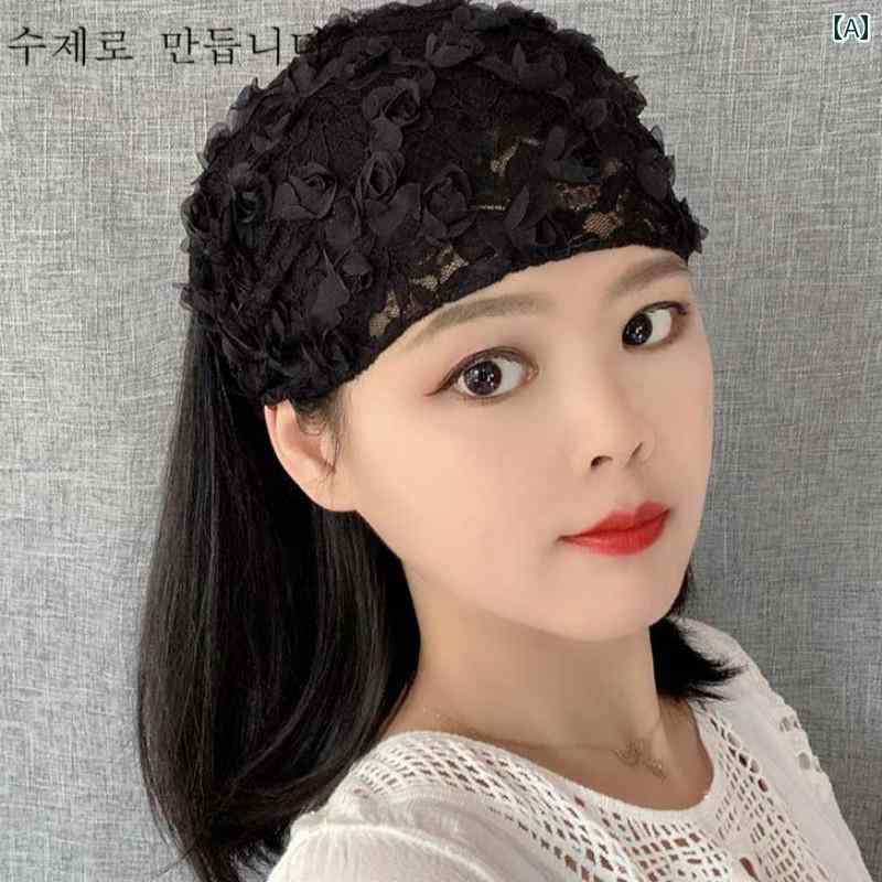 ヘア バンド おしゃれ 白髪 カバー 韓国 幅広 花 エスニック レトロ レース パール ラメ 黒 紫 アプリコット レディース カジュアル 普段使い シンプル