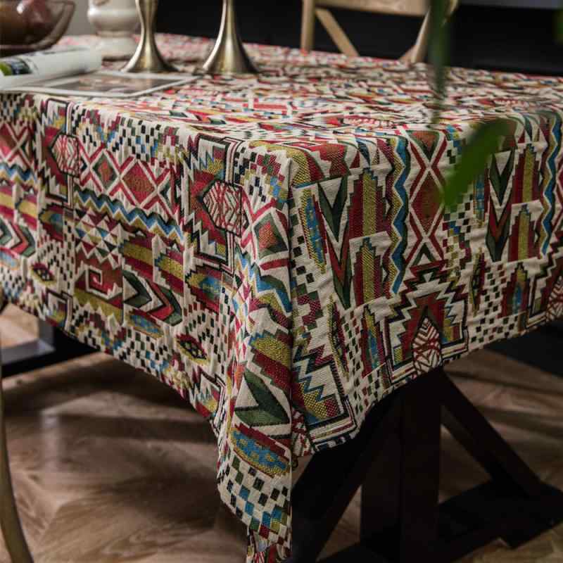 テーブルクロス エスニック 布 机 デスク キッチン リビング ホームパーティー カバー おしゃれ インテリア レトロ 厚手 アジアン 千鳥格子 幾何学模様
