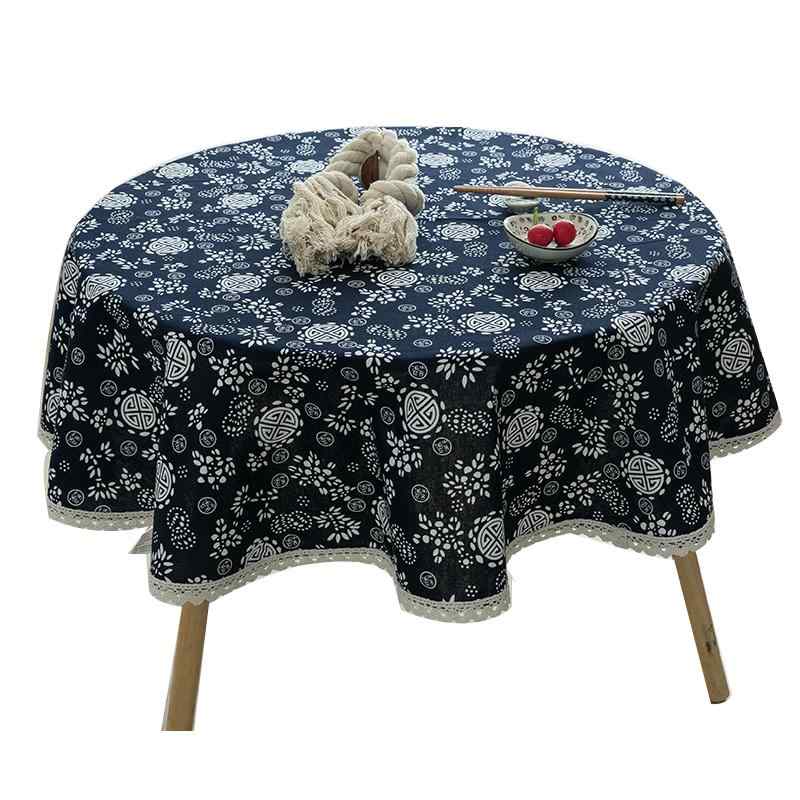 テーブルクロス エスニック 布 綿 リネン 机 デスク キッチン リビング ホームパーティー カバー おしゃれ インテリア レトロ アジアン 円形 レース 花柄 青